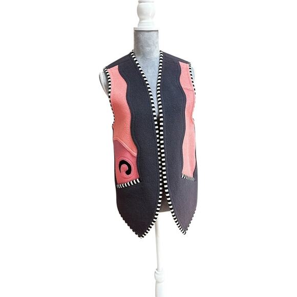 Vintage 1980s JWVB Wool Fleece Teacher Art to Wear Vest Wacky Artsy Eclectic - Picture 2 of 7